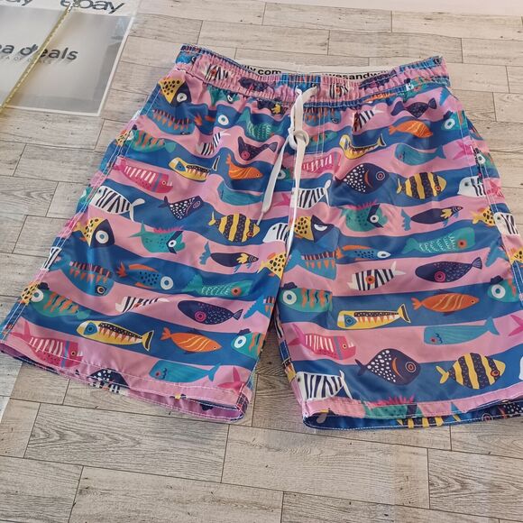 Wes And Willy Swim Shorts Trunks Mens Large Multicolor Pull On Drawstring Beach - Picture 2 of 8
